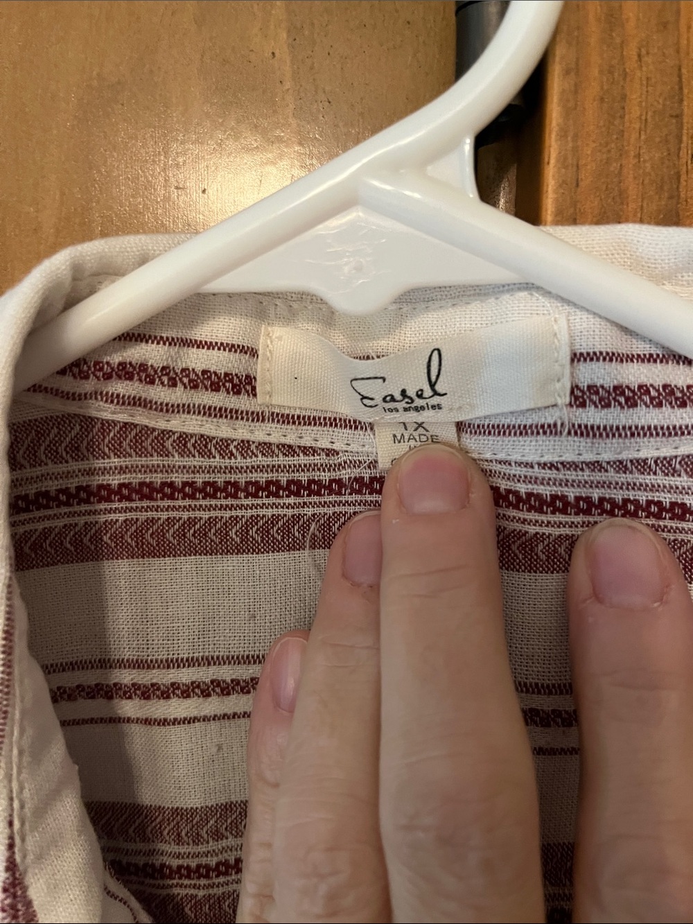 Easel Los Angeles Striped Button-Down Shirt in Cranberry & White - Picture 3 of 7